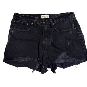 Abercrombie & Fitch Curve Love The Boyfriend Short Mid Rise Black Distress 30 10